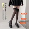 Medias negras hasta la rodilla con lazo de encaje para mujer, primavera y verano, ultra finas, transpirables, estilo JK, sexys, de tubo alto, de red