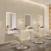 Salón de Peluquería de Moda Espejo Ovalado Cuadrado para Corte de Cabello Mesa de Espejo de Alta Gama para Permanente y Tintura con Luz LED Gabinete de Herramientas Set