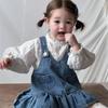 Vestido Camisa de Mezclilla con Bolsillos y Tirantes para Niñas, Estilo Nuevo de Otoño, para Niñas Pequeñas y Niños Pequeños, Vestido de Moda Coreana