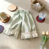 Pantalones Cortos de Verano Estilo Coreano para Niñas con Estampado a Cuadros, Lunares, Cerezas Florales y Ribete de Encaje, Holgados, Elegantes, Lindos
