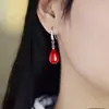 Brincos de pérolas de prata esterlina S925, brincos longos de noiva vermelhos para mulheres, joias simples e elegantes para orelha