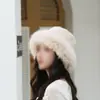 Sombrero de Piel Sintética de Visón para Mujer, Sombrero de Cubo de Felpa de Moda Otoño e Invierno, Adelgazante del Rostro, Cálido, Lindo, Protector de Orejas Sombrero Lei Feng