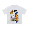 Camiseta Vintage Retro de Algodón Puro de Peso Pesado Lavada Desgastada de Manga Corta Estampada Cómic Japonés Top Transfronterizo