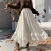 Saia midi de renda em camadas irregulares para mulheres, outono e inverno, combina bem com casacos, saia off-white, bom caimento, saia ampla em formato de guarda-chuva