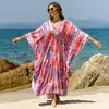 Vestido Largo Estampado de Cuello en V Estilo Bohemio Nuevo 2026, Cubre-traje Holgado Protector Solar, Vestido para Vacaciones en la Playa