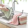 Paño de Cocina Doble Cara de Coralina Colgante Patrón de Piña Rejilla Sin Pelusa Absorbente de Agua Toalla de Mano Color Sólido Paño para Lavar Platos Fábrica