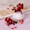 Tocado clásico Hanfu con borlas de flores de seda roja, horquilla de estilo inmortal hecha a mano con flores y cuentas de doble clip, accesorios para salidas.