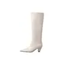 Botas de montaria femininas em couro bovino de duas camadas, botas longas de cano alto, novas botas de salto alto acima do joelho para outono e inverno, botas femininas longas retas