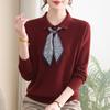 Roupas Femininas 2025 Estilo Mãe Madura Elegante Simples Tricô Camisa Colarinho Feminina Meia-Idade Roupas 40-60 Anos