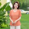 2024 Nova Mãe de Meia-Idade Vestido de Verão Terno Estilo Estrangeiro 40 anos de idade Camiseta de manga curta Moda Verão Feminina Conjunto de Duas Peças para Cabelo