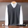 Chaleco de cachemir para otoño e invierno, de siete agujas y doble hilo, engrosado, para hombre, cuello en V, casual de negocios, sin mangas, tejido