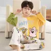 Pijama infantil, algodón puro, conjunto fino de manga larga, nuevo modelo 2026, para niños, estilo caricatura, para niños grandes, ropa de aire acondicionado, se puede usar afuera