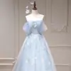 Elegante Vestido de Noche para Mujer, Estilo Azul de Alta Gama Hombros Descubiertos, Adecuado para Uso Diario, Anfitriona, Cumpleaños, Estilo Nicho Francés, Graduación