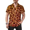 Camisa Masculina Transfronteiriça Havaiana Sexy Estampa de Leopardo Vermelho Roupas Masculinas Casual Retro Verão Praia Estilo de Rua