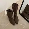 Botines de punta fina para mujer, estilo western, tacón de cuña, gamuza, 2026 vintage, con puño, otoño e invierno, superficie suave, botas de nuevo estilo
