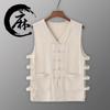Colete de linho casual de verão Colete de algodão e linho Colete Moletom masculino Retro Fivela Jaqueta Magma estilo chinês Sem mangas Camisa velha