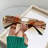 Gafas de Sol Europeas y Americanas Sin Marco Transfronterizas Nueva Moda Gafas de Sol con Borde Cortado de Cabeza de Leopardo Sentido Avanzado Gafas de Sol para Conducir de Hombre