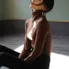 Camiseta Básica de Terciopelo Cepillado de Cuello Alto de Color Puro para Mujer, Manga Larga, Ajuste Ceñido, Prenda Exterior para Otoño e Invierno