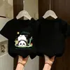 Camiseta de Manga Corta de Algodón Puro para Niñas, Nuevo Estilo de Verano, Top Estampado Elegante, Holgada para Niños, Transpirable, Camiseta Básica Versátil