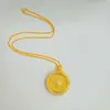 Colar Pingente Bússola Giratória Atrai-Fortuna e Auspiciosa Cravejado com Diamantes, Corrente para Suéter com Pingente de Disco Dourado Tendência Estilo Chinês