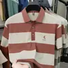Suministro exclusivo transfronterizo: Nueva Camiseta de Verano para Hombre de Algodón Puro Bordada de Manga Corta, Camisa Polo Rayada Casual con Cuello de Solapa Talla Grande para Hombre