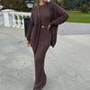 Otoño 2024 Nuevo Europeo y Americano Amazon Transfronterizo Comercio Exterior Moda Explosiones Estilo Perezoso Traje de Camisa Tejida Falda Larga Mujer