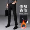 Calça Jeans Masculina com Forro de Lã Negra de Hong Kong, Estilo Primavera e Outono, Calça Masculina Versátil Business Casual de Perna Reta, Slim Fit Elástica