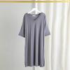Vestido T-shirt Midi de Modal Feminino Verão Estilo Coreano Cor Sólida Tamanho Grande Gola V Manga Curta Solto Tendência