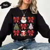 Sudadera Navideña Roja Atractiva con Cinta, Ropa Festiva de Moda para Mujer, Conjunto de Estilo Casual Navideño de Última Moda