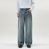Nuevos jeans de estilo americano 2026, lavado, corte limpio, holgados para hombre, marca de moda, versátiles, rectos, corte A, hasta el suelo