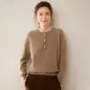 Nuevo Suéter de Cachemira para Mujer Otoño/Invierno 2026, Tejido Holgado de Manga Larga, Camiseta Base con Bloques de Color, Cuello Redondo, Suéter Abotonado con Bloques de Color