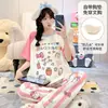 Pijama com Bojos para Mulheres, Primavera e Verão Gola Redonda Manga Curta Calças, Desenho de Dachshund Doce Conjunto de Roupa de Casa Soltinho