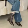 Botas de moda con tacón de cuña, botines ajustados simples de punta fina con tacón alto y cremallera trasera, botines cortos vintage nuevos de otoño e invierno