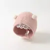 Gorro de punto estilo tejido con forro de algodón para niños, gorro de lana para otoño e invierno, gorro de felpa con protección para las orejas y gorro cálido con diseño de animales para bebés.