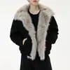 Chaqueta Gruesa de Algodón Invierno Desestructurada Retro Desgastada para Hombres y Mujeres, Abrigo Holgado Desestructurado Cepillado de Lujo con Cuello de Piel