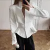Roupas femininas transfronteiriças europeias e americanas 2026 novo blazer assimétrico de corte justo com mangas compridas top estiloso