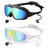 Gafas de natación para adultos con marco grande electrochapado transfronterizo personalizadas para hombres y mujeres, impermeables antivaho de alta definición con tapones para los oídos integrados