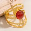 Anillo de Acero Inoxidable Transfronterizo Diseño de Nicho Femenino Joyería de Alta Gama Chapado en Oro Verdadero de 18k Anillo de Acero de Titanio