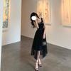 Vestido plisado con tirantes de lazo de cuentas rómbicas estilo socialité para mujer, vestido de fiesta sin