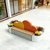 Combinação de Assento com Floreira e Encosto em Formato de Nuvem para Decoração de Átrios de Shopping, Banco de Assento para Lazer, Floreira de Ferro Galvanizado para Paisagismo