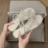 Sandalias Planas con Anillo para Dedo del Pie para Mujer 2026 Verano Nuevas Estilo Francés Pirotecnia de Pedrería Tira Fina Chancla Sandalias de Playa