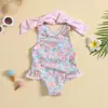Maiô de Peça Única Feminino Estilo Iins Transpassado nas Costas com Laço Duplo, Estampa Floral, Costas Amplamente Abertas e Acabamento em Renda