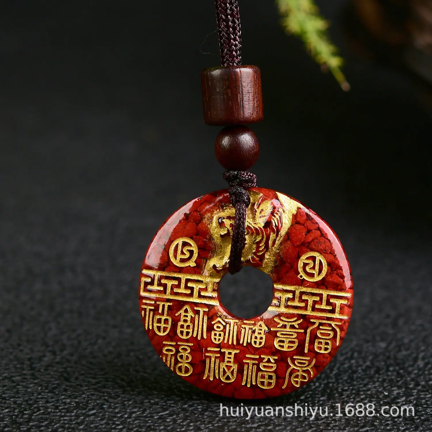 生肖虎晶体砂烫金福字平安扣吊坠20