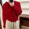 Suéter Curto com Capuz e Zíper Duplo Outono Coreano Novo Feminino Casual Estilo Simples Jaqueta Cardigan de Tricô