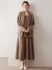 Nuevo Traje de Mujer de Cachemira Pura para Otoño e Invierno, Suéter de Manga Larga, Cárdigan, Falda de Tirantes con Cuello en U, Conjunto de Tres Piezas, Elegante