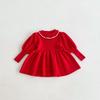 Falda de estilo coreano para niñas de otoño de 2024, suéter de princesa de encaje de color sólido para bebés de talla pequeña y mediana, vestido de punto de manga larga