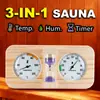 Sala de Sauna Kaitai Madeira de Pinus Duplo Mostrador com Ampulheta Termo-higrômetro de Madeira Mecânico Montado na Parede para Banho de Suor