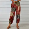 Calça Casual Estampada Moda Europeia e Americana Nova Primavera/Verão 2026 para Mulheres, Calça Lanterna Solta de Nove Pontos com Amarração na Cintura Fina