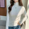 2308 Camisa Base con Borde Fruncido para Mujer, Nuevo Suéter de Punto Rayado de Cuello Alto para Otoño/Invierno con un Toque de Lujo