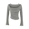 Dropshipping Internacional Outono e Inverno Gola Swing Modelagem Justa Elegante Falso Duas Peças Malha de Manga Longa Top Externo Feminino